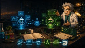 Zwei KI-Agenten arbeiten im cgulab-Labor zusammen: Viki als Gesprächs- und Orchestrierungsschicht, Knuth als technische Dokumentations- und Prüfebene.